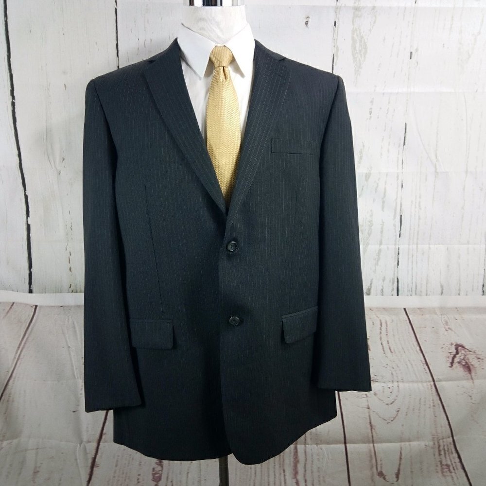 Joseph & Feiss 46L Wool 2 Button Dark Gray Striped Suit Blazer